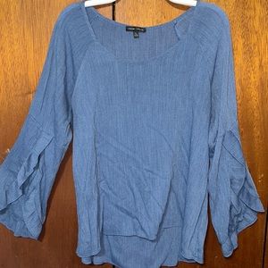 Blue long sleeve ruffled sleeves blouse. Size XL